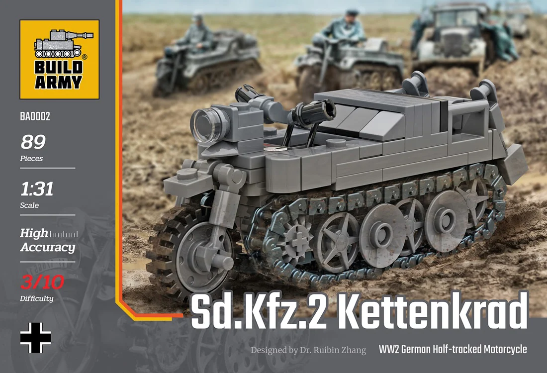 Build Army Kettenkrad Tracked Motorcycle WWII German Model Brick Kit