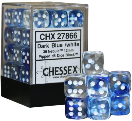 Chessex 12mm D6 Dice Block Nebula Dark Blue/White