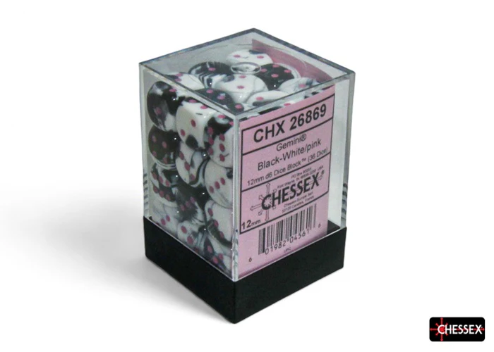 Chessex 12mm d6 Gemini Black-White/Pink CHX 26869 - Image 2