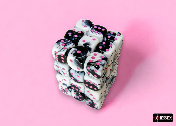 Chessex 12mm d6 Gemini Black-White/Pink CHX 26869 - Image 4