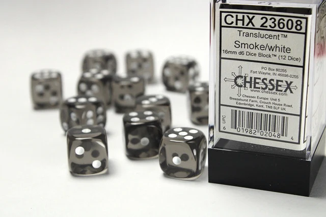 Chessex 16mm D6 Dice Block Translucent Smoke/white