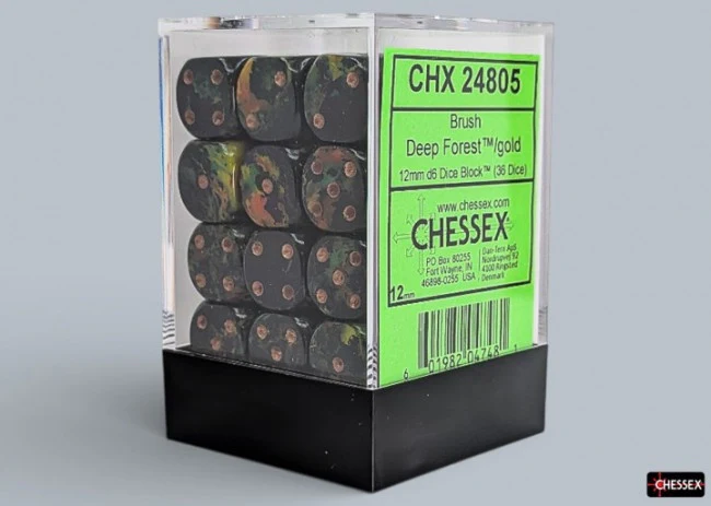 Chessex: Brush Deep Forest/Gold 12mm D6 Dice Block (36 Dice) - Image 2