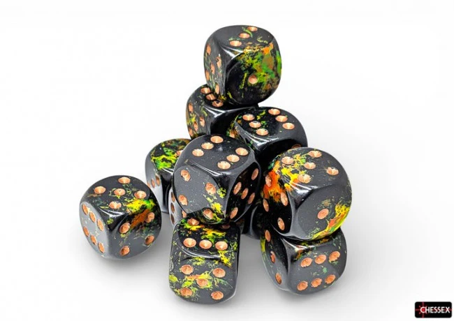 Chessex: Brush Deep Forest/Gold 16mm D6 Dice Block (12 Dice)