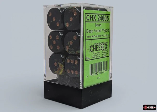 Chessex: Brush Deep Forest/Gold 16mm D6 Dice Block (12 Dice) - Image 2