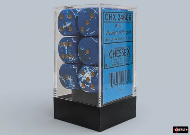 Chessex: Brush Wavebreak/Gold 16mm D6 Dice Block (12 Dice) - Image 2
