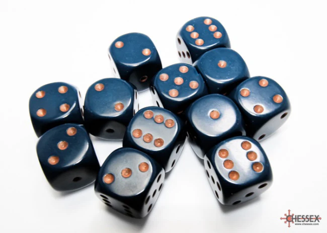 Chessex Opaque 16mm D6 Dusty Blue/copper Dice Block (12 dice) - Image 2