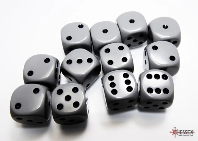 Chessex Opaque 16mm D6 Grey/black Dice Block (12 dice) - Image 2