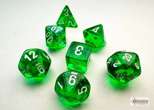 Chessex Translucent Mini-hedral Green/white 7-Die Set - Image 2