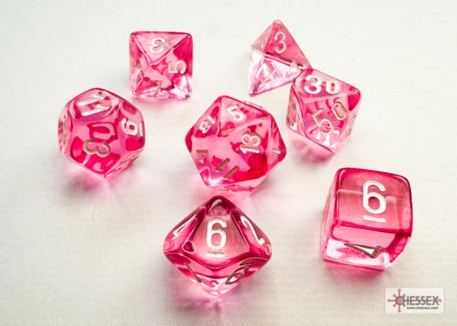 Chessex Translucent Mini-hedral Pink/white 7-Die Set - Image 2
