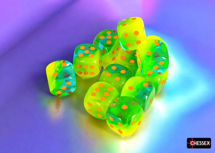 CHX 26670 Gemini Plasma Green-Teal/orange Luminary 16mm d6 Dice Block (12 dice) - Image 2