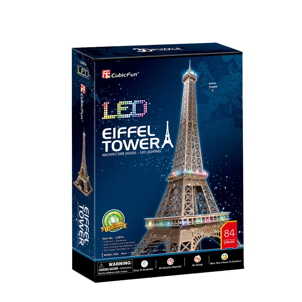 CubicFun - LED Eiffel Tower 3D Puzzle - 84pc