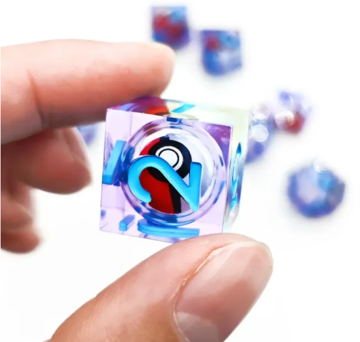 RPG D7 Dice Set with Floating Pokeball - Blue Font - Image 2