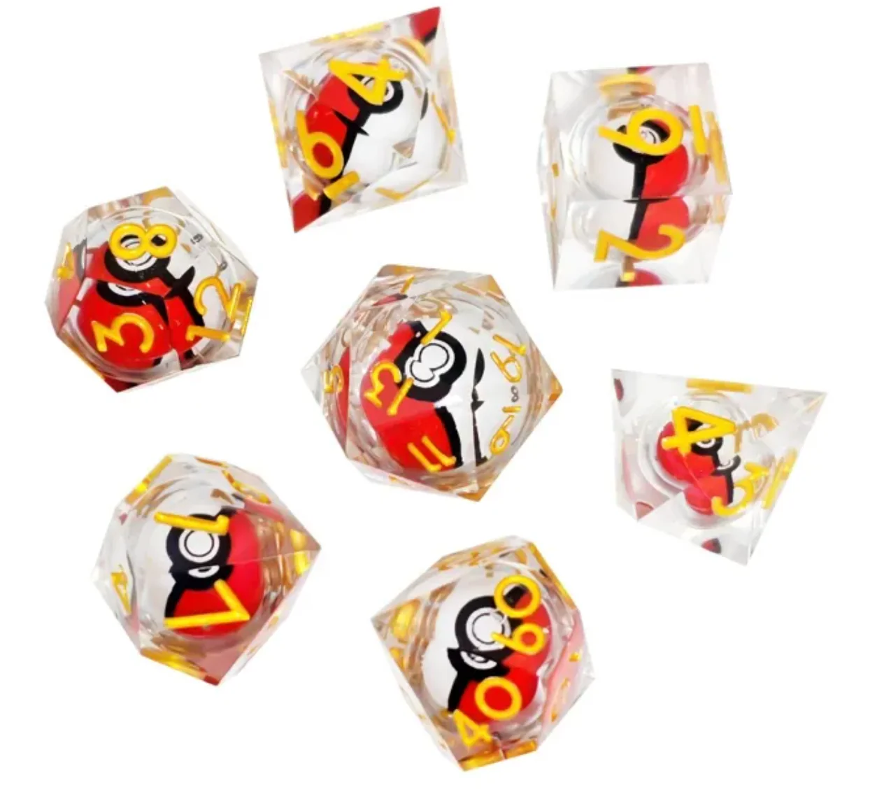 RPG D7 Dice Set with Floating Pokeball - Gold Font
